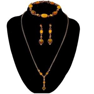 Antique Style Brown and amber toned necklace, bracelet, and earring set.